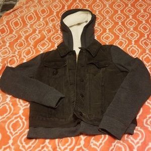 Hollister hooded black jean jacket
